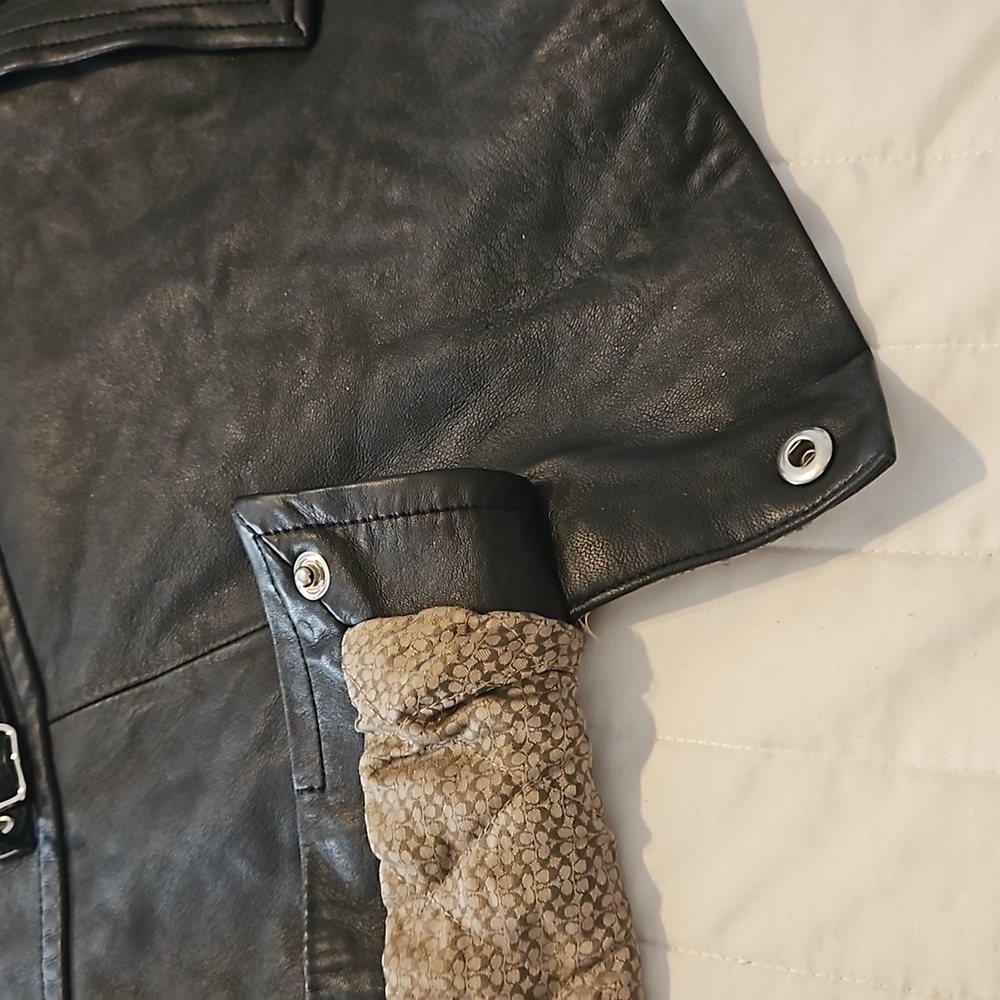 Coach black leather zipper front jacket - Picture 7 of 8